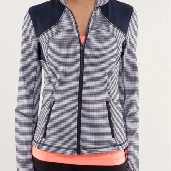 Lululemon Forme Jacket Gingham Blue Check Zip Front Size 2 - Picture 2 of 16